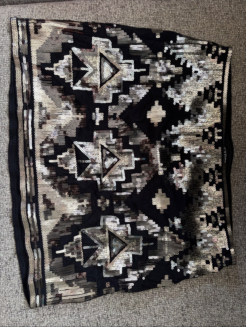 Express Black and Silver Sequin Aztec Mini Skirt